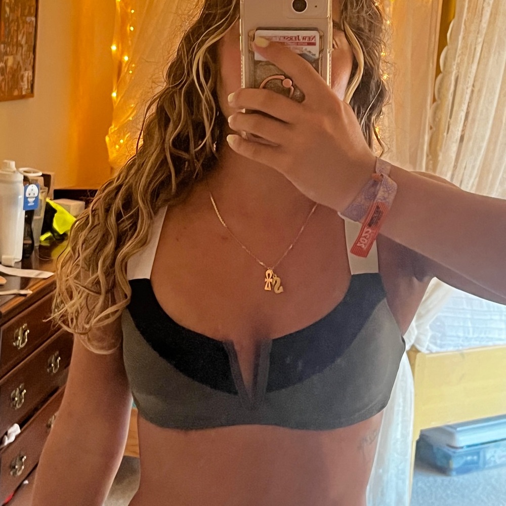Olive green adjustable bikini top with tie back